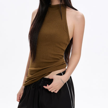 REINAREA Army Green Sweet & Edgy Halter Cami Top - Women’s Sleeveless Cropped Tank 【090】