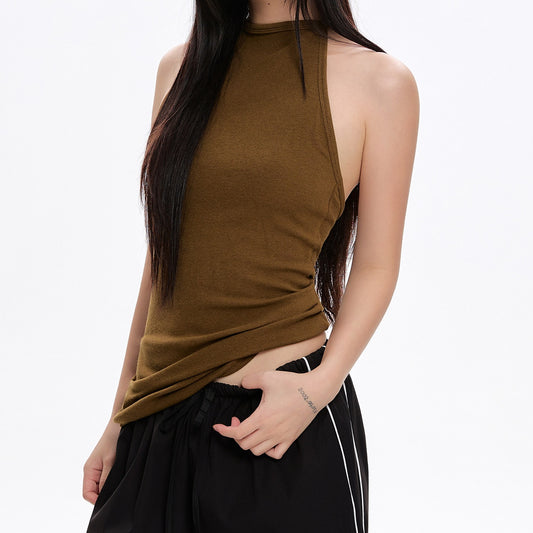 REINAREA Army Green Sweet & Edgy Halter Cami Top - Women’s Sleeveless Cropped Tank 【090】