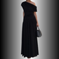 REINAREA New Spring & Summer  Women Asymmetrical Shoulder Ruched Long Dress