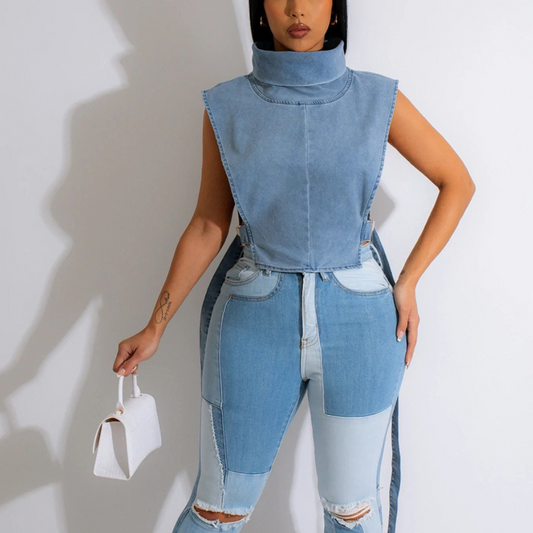 Fashion Denim Crop Vest