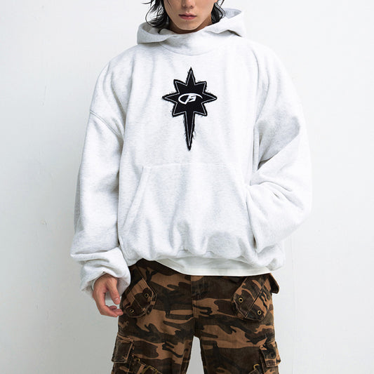 REINAREA Unisex Vintage Statement-Embroidered Black Hoodie Jacket(black,white)