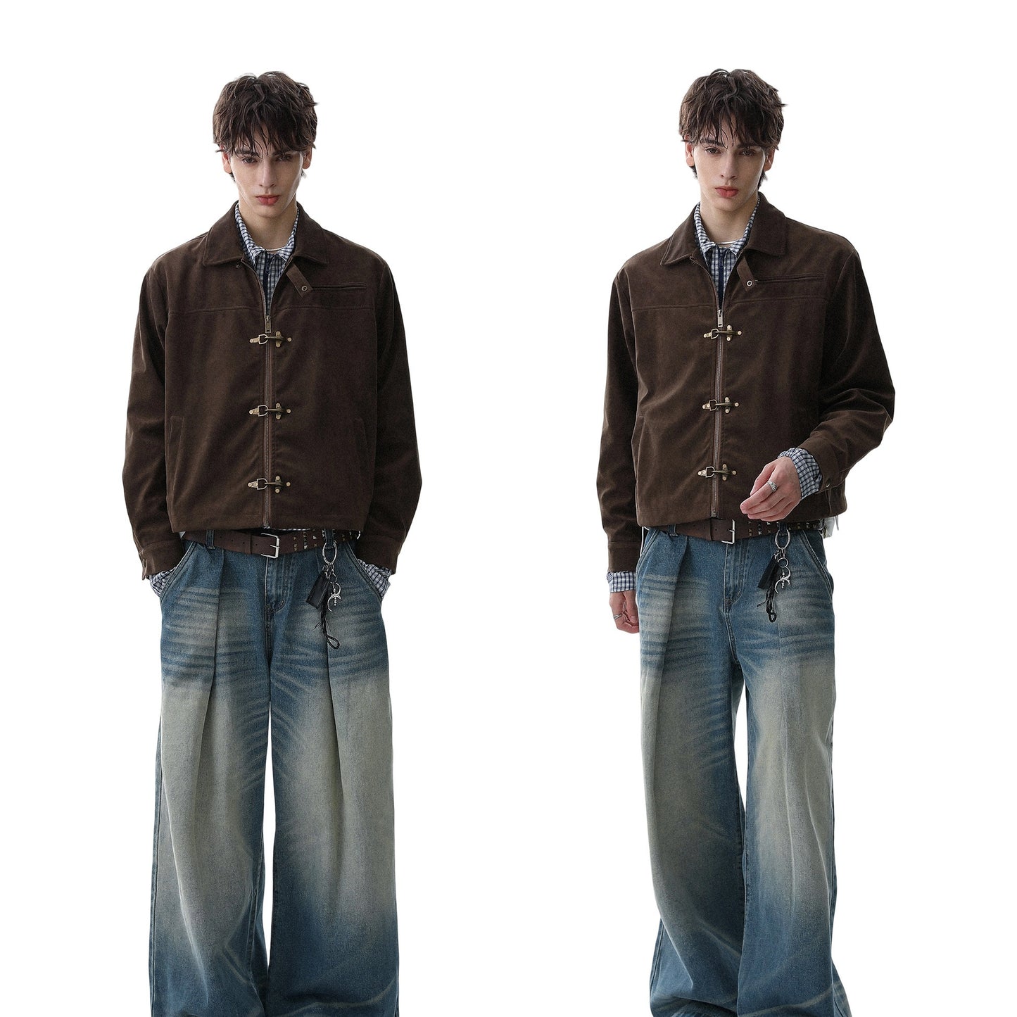 REINAREA Vintage Suede Collar Jacket Men's Short Casual Outerwear