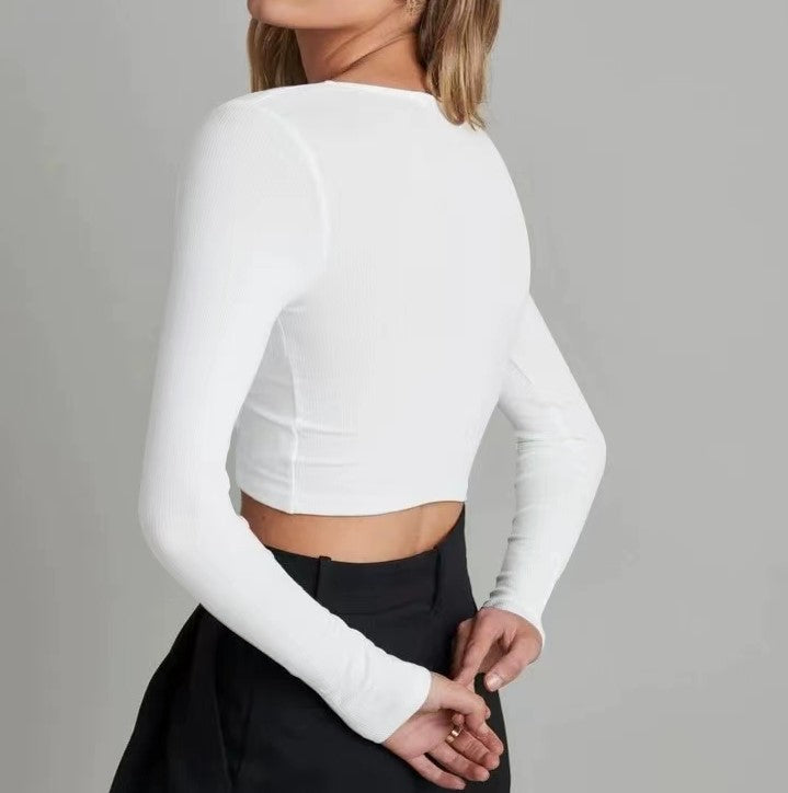 Long-Sleeve Knit Cardigan Cropped Crop Top