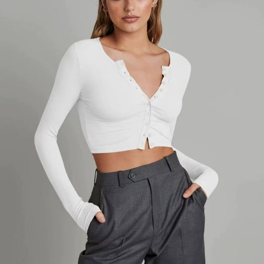 Long-Sleeve Knit Cardigan Cropped Crop Top