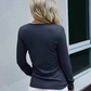 Navy Snap Button Single Pocket Long Sleeve Top