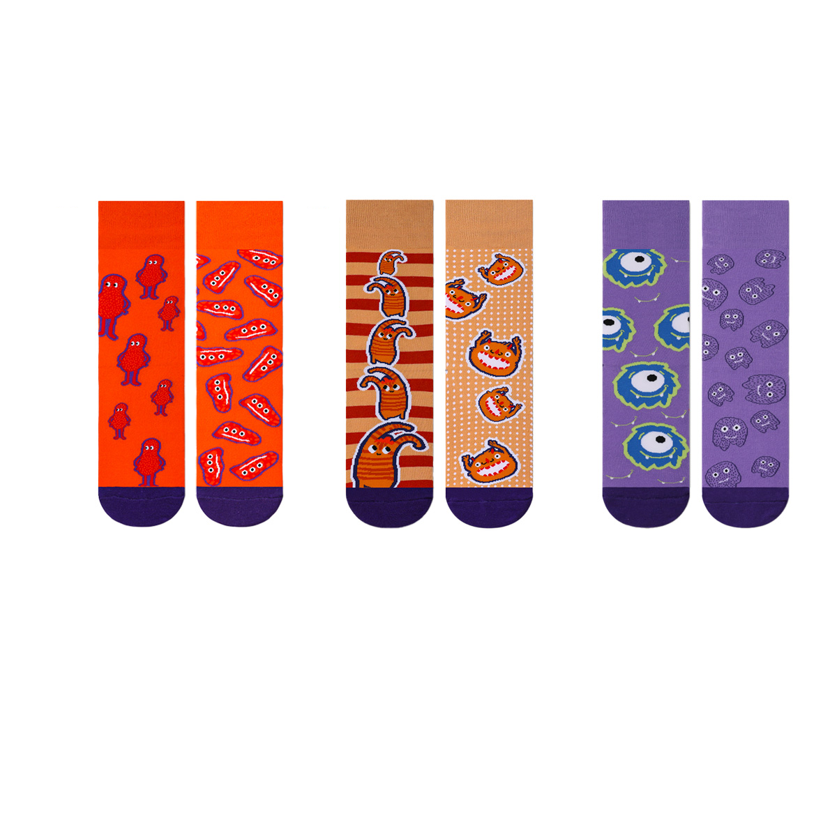 REINAREA Unisex AB Mismatched Mid-Calf Socks - Fun Cartoon Print for Trendy Daily Looks【065】