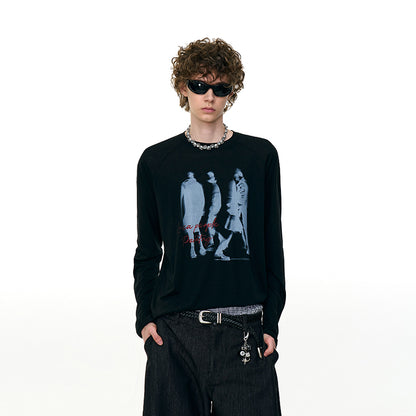 REINAREA Couple’s Street Phantom Printed Long-Sleeve T-Shirts Unisex Lightweight Tops【036】