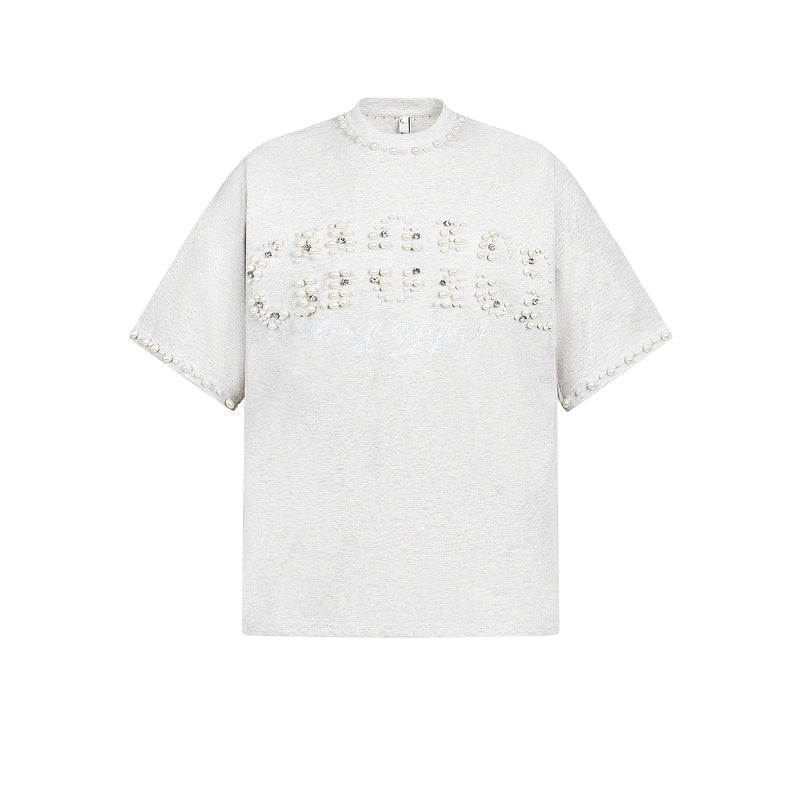 REINAREA Unisex Hiphop Rhinestone-Embellished Letter Print Short-Sleeve T-Shirt Heavyweight Couple’s Half-Sleeve Top