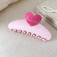 REINAREA Pink Heart Claw Clip for Women Strong Hold Jaw Clip for Back-of-Head Bun Styling【102】