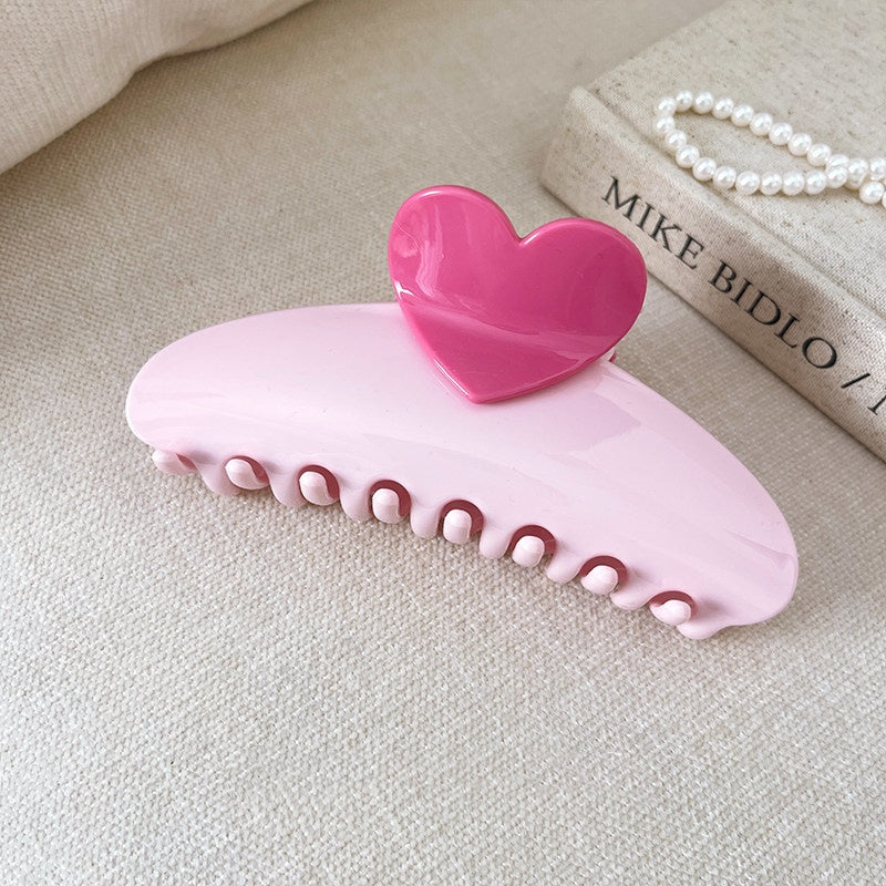 REINAREA Pink Heart Claw Clip for Women Strong Hold Jaw Clip for Back-of-Head Bun Styling【102】