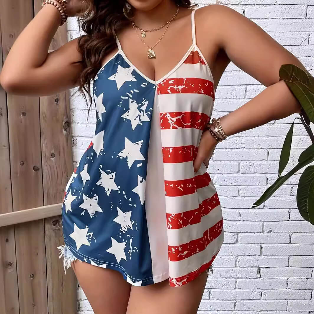 Independence Day Flag Print Sleeveless Tank Top