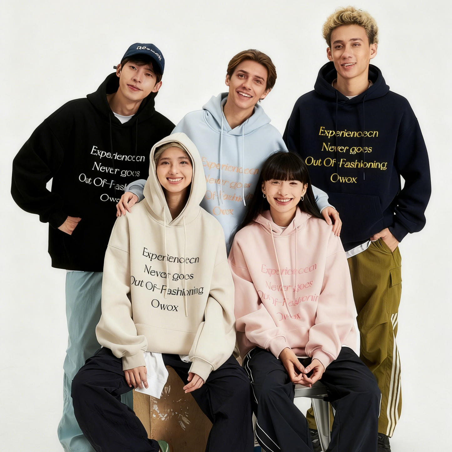 REINAREA Unisex American Retro Letter-Print Hooded Sweatshirt - Loose Casual Pullover Top