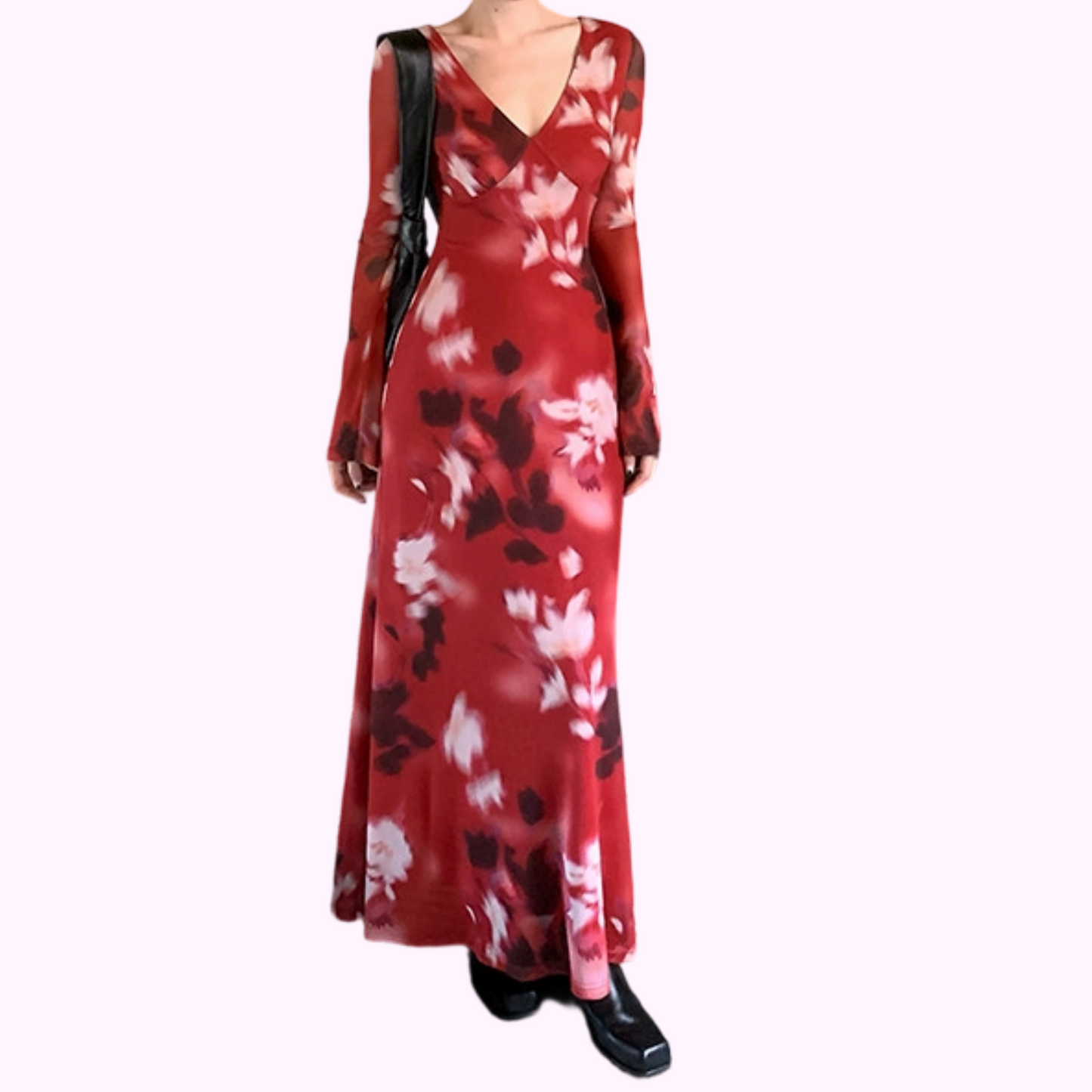 REINAREA New Spring Summer Women Retro Print V-Neck Long Dress
