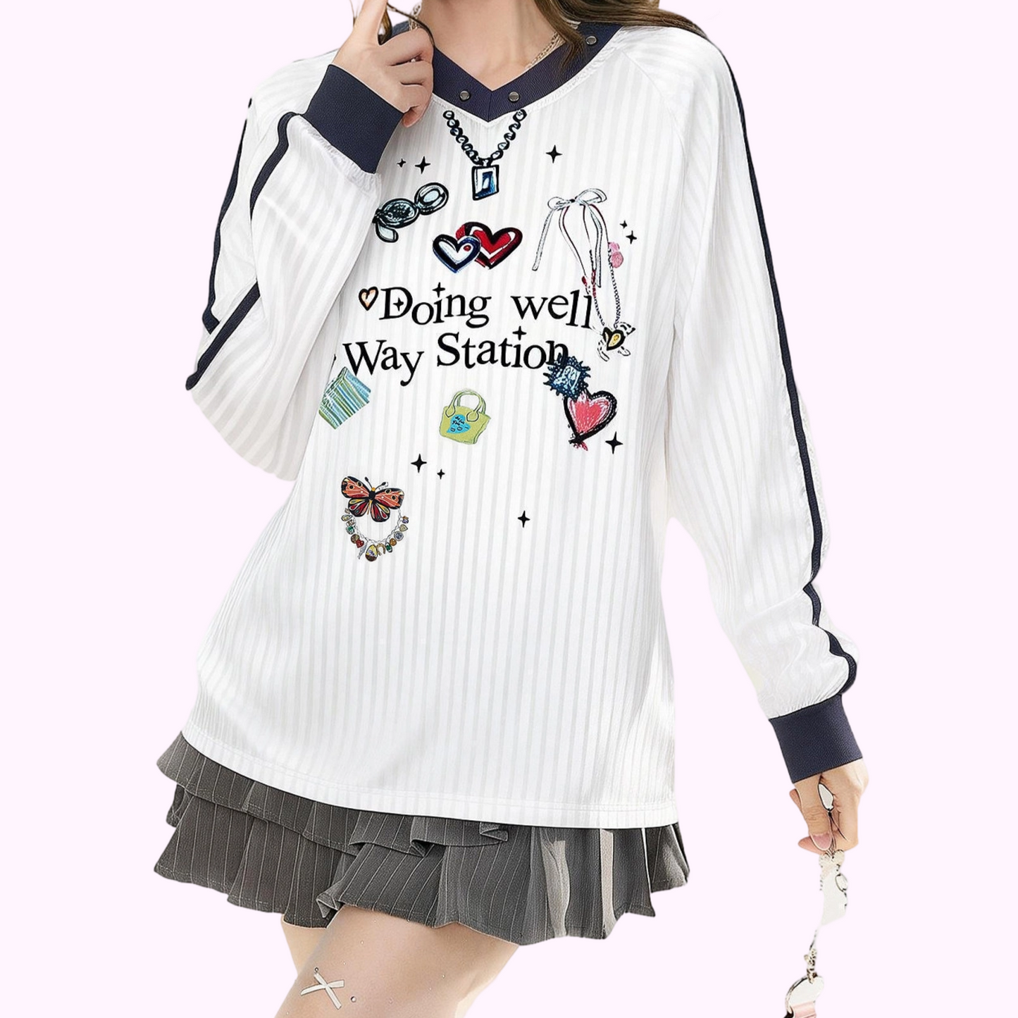 REINAREA New Spring Summer V-neck Printed T-Shirt Women American Style Long Sleeve Top