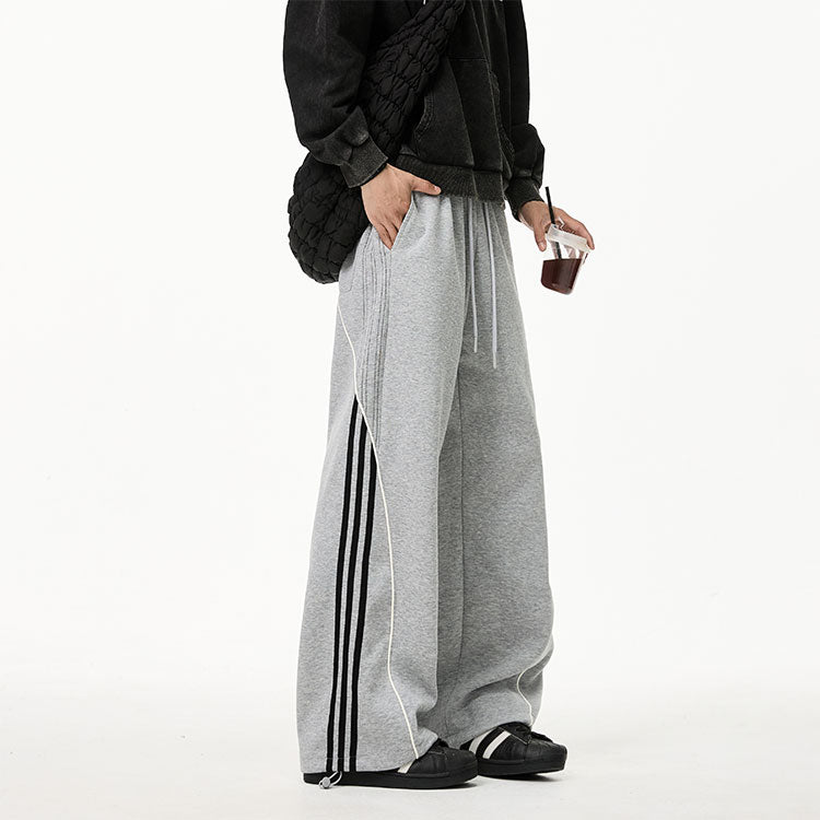 REINAREA Unisex Side-Striped Sweatpants - Loose Paneled Straight-Leg Wide-Leg Athletic Pants