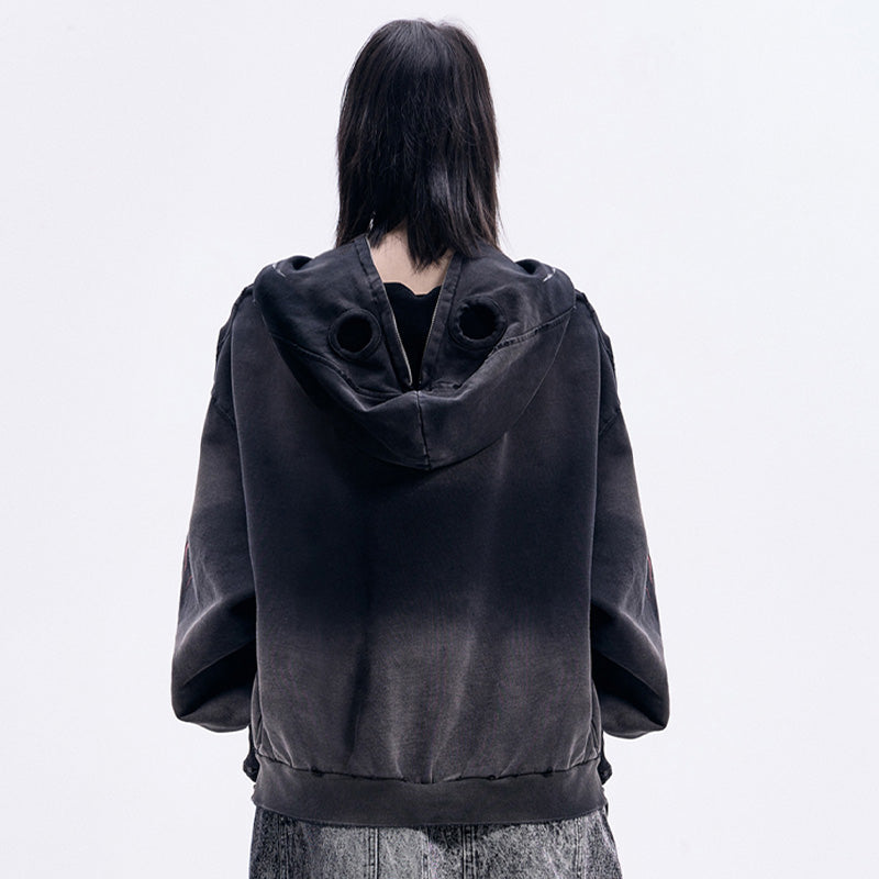 REINAREA Dirt-stained face mask, detachable gloves, hooded sweatshirt Unisex jacket(black,red)