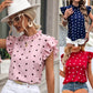 Ruffle Short Sleeve Round Neck Polka Dot Shirt