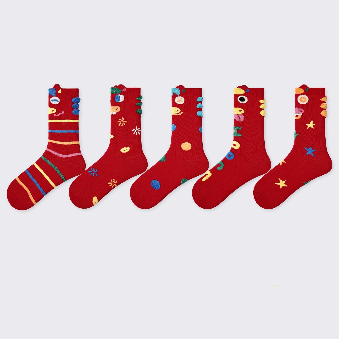 REINAREA New Year, Spring Festival, Christmas & Birthday Red Festive Mid-Calf Socks【063】