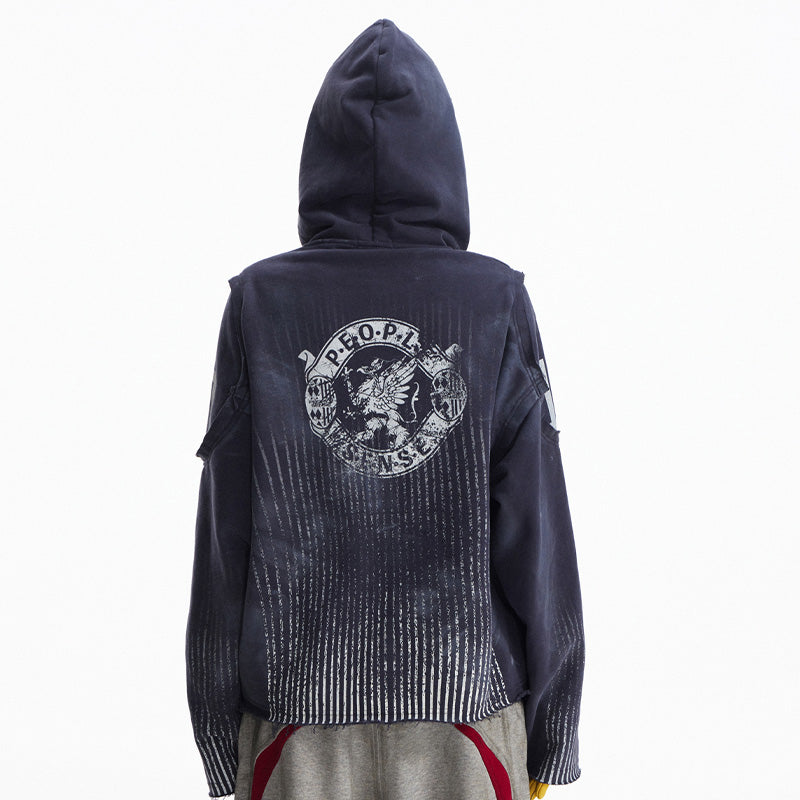 REINAREA Unisex Loose Zip-Up Hoodie Jacket Digital print hooded sweatshirt