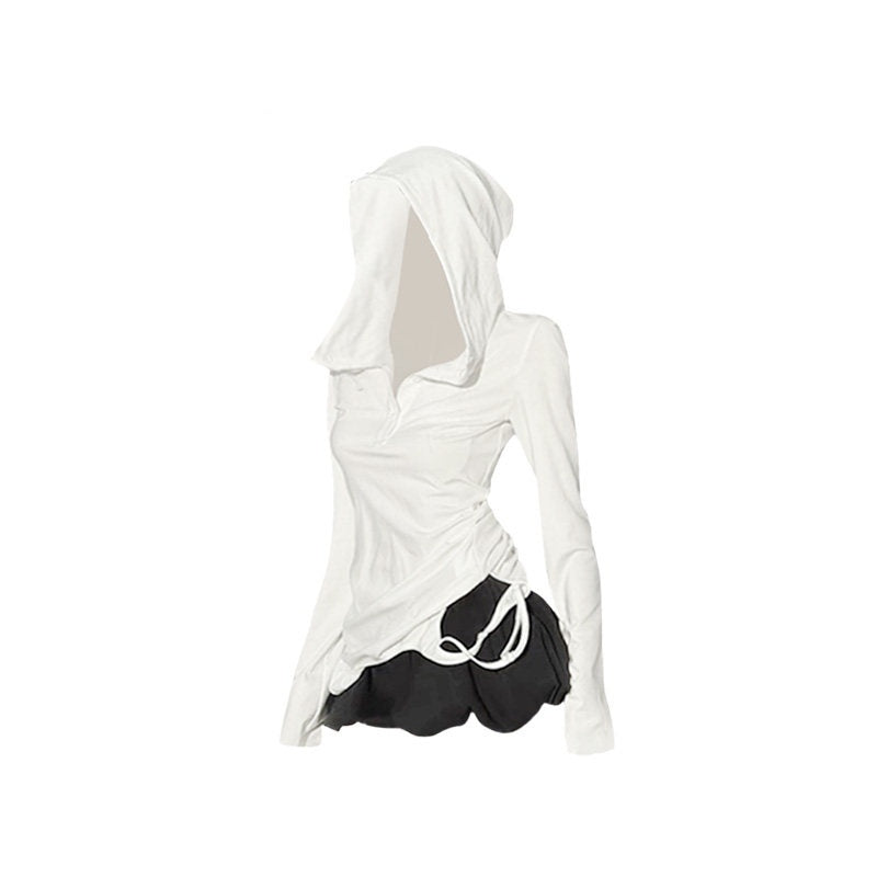 REINAREA American Y2K Style White Hooded Layering Top Women’s Long Sleeve T-Shirt【107】