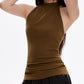 REINAREA Army Green Sweet & Edgy Halter Cami Top - Women’s Sleeveless Cropped Tank 【090】