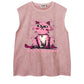 REINAREA Hand-Painted Cat Print Suede Sleeveless T-Shirt - Unisex Athletic Tank Top【076】