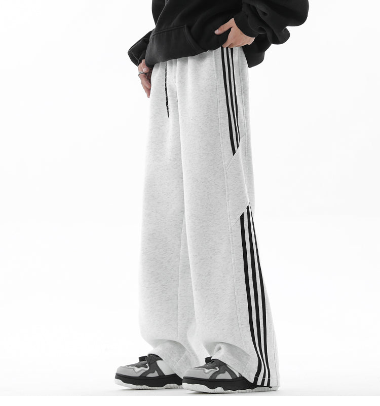 REINAREA Men’s Striped Straight-Leg Sweatpants - Loose Athletic Casual Pants(Black,Gray)