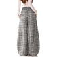 REINAREA New Spring Summer Women's Plaid Curved Pants Pleated Elastic Waist Trousers