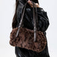 REINAREA Women’s Leopard Print Fuzzy Pillow Bag New Fashion Fluffy Shoulder Underarm Bag