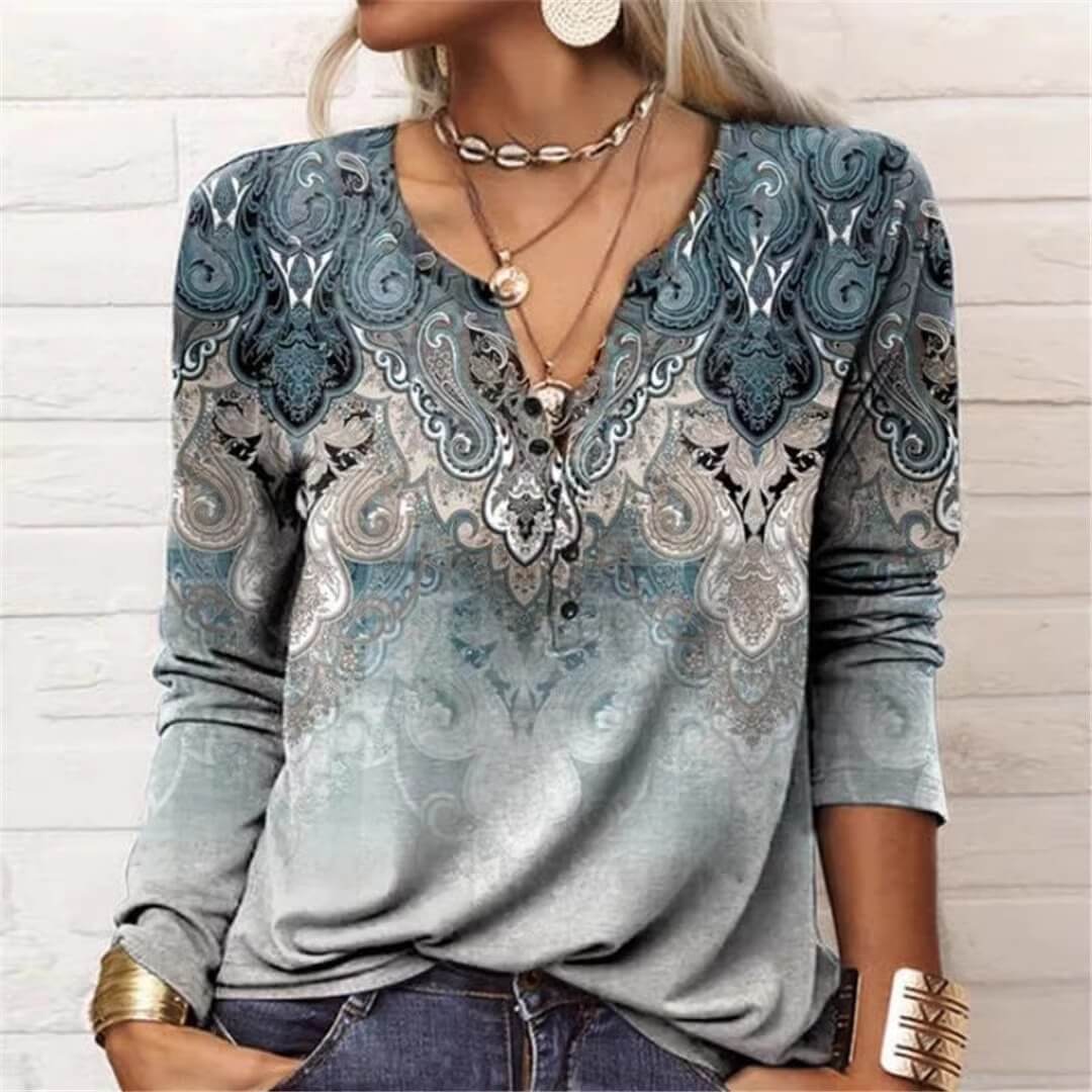 Fashion Ethnic Print Long Sleeve T-Shirt