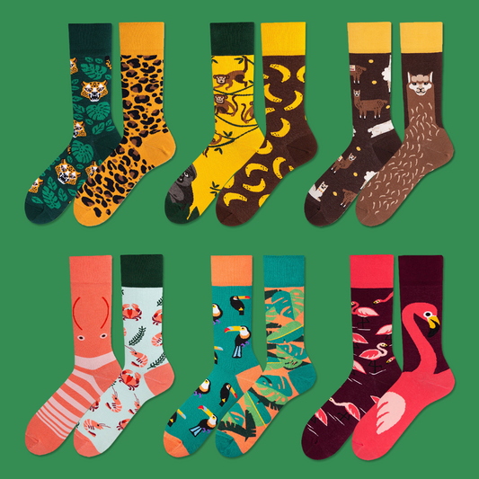 REINAREA Unisex AB Asymmetrical Mismatched Socks - Personalized Cartoon Design Mid-Calf Socks【065】