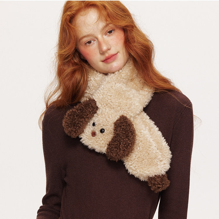 REINAREA Women's Cute Puppy Plush Scarf Cozy Winter Warm Neck Warmer