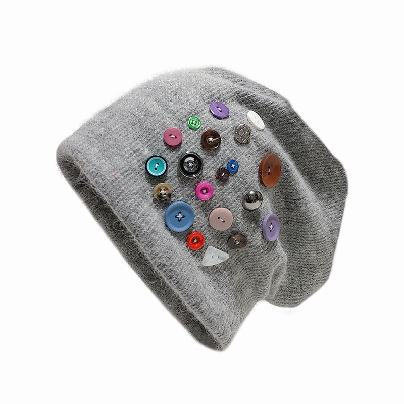 REINAREA Women’s Colorful Button Knitted Slouchy Beanie - Stylish Pull-On Cold Hat Winter & Autumn
