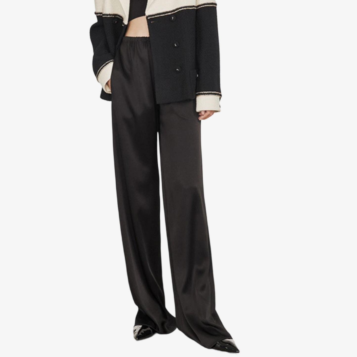 REINAREA New Spring & Summer Satin Wide Leg Pants Women Straight Ice Silk Floor Length Trousers