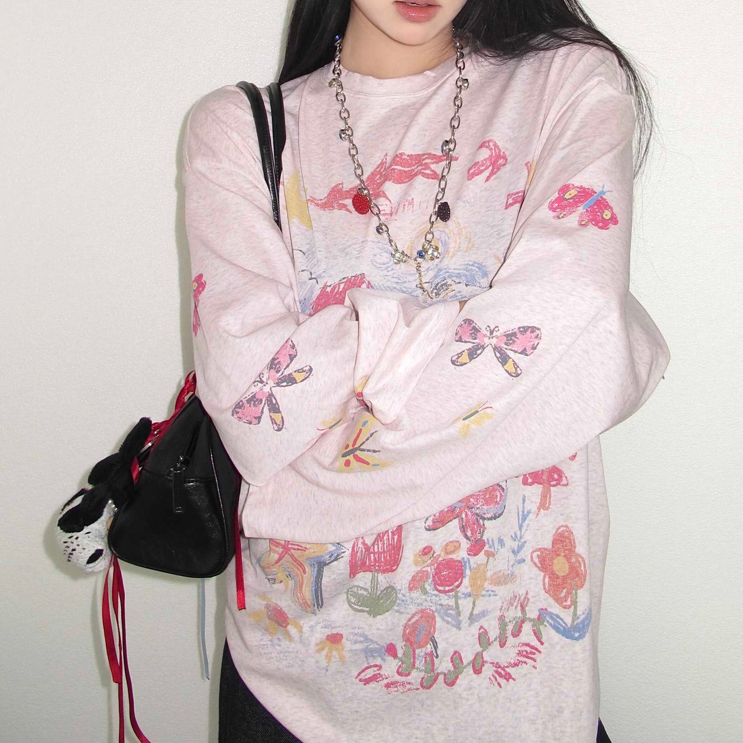 REINAREA New Spring Summer Fun Graffiti Print T-Shirt - Long Sleeve Casual Top