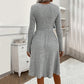 Solid V-Neck Stitched Sweater Dress