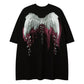 REINAREA Ink Wash Painting Angel Wings Print T-Shirt Unisex American Street Style Cotton Short-Sleeve Top
