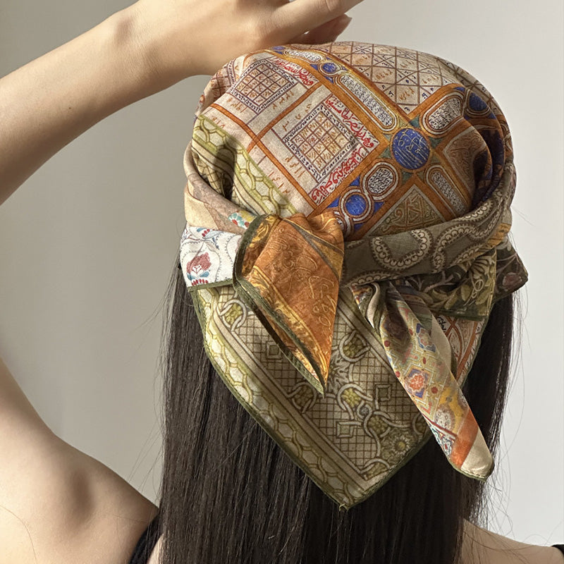REINAREA Women’s Silk-Cotton Small Square Scarf Stylish & Elegant Decorative Headwrap, Hair Scarf & Neck Scarf【056】
