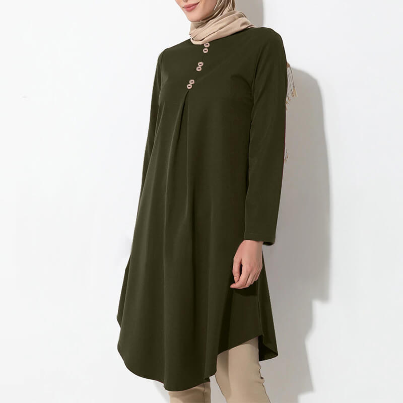 Muslim Solid Color Long Sleeve Tuxedo Dress