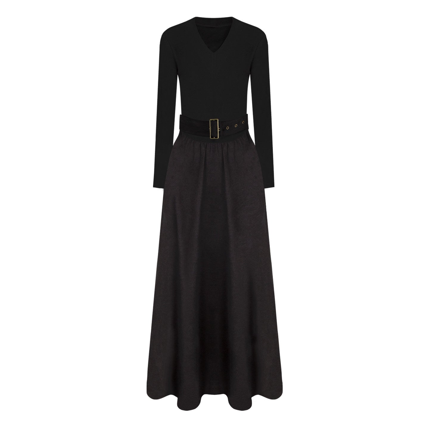 REINAREA Plus Size Fake Two-Piece Dress - V-Neck Long Sleeve Figure-Flattering Dres【109】