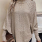 High Neck Button Up Long Sleeve Batwing Sweater