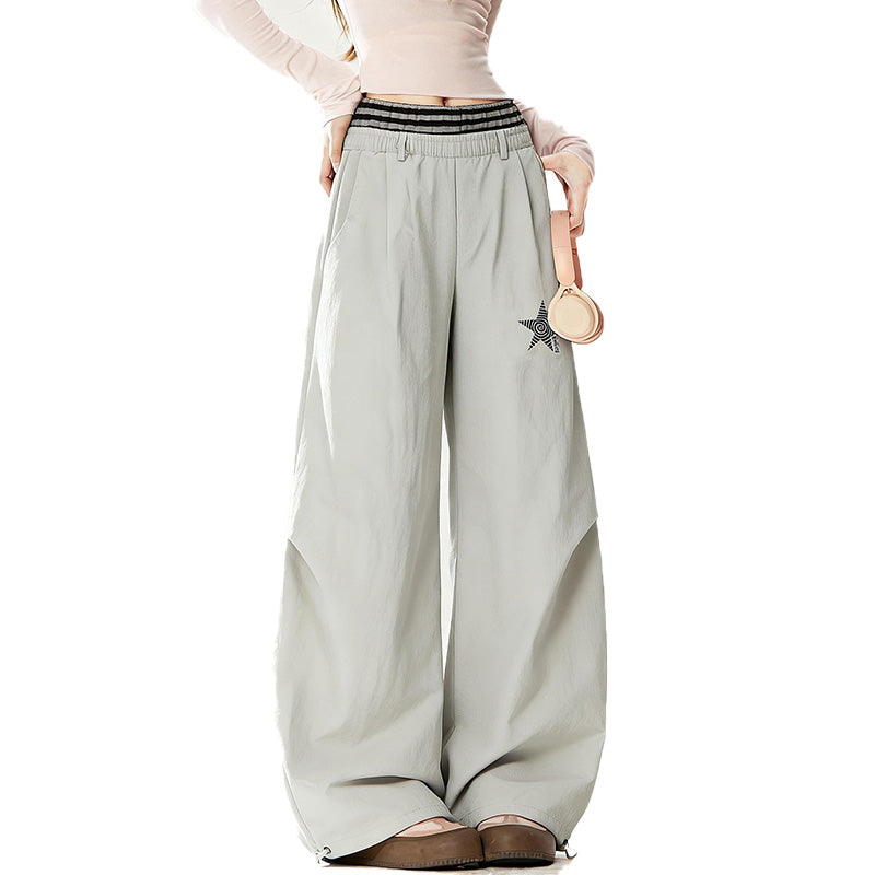 REINAREA New Spring Summer Curved Casual Trousers Women's Double Waistband Paratrooper Pants