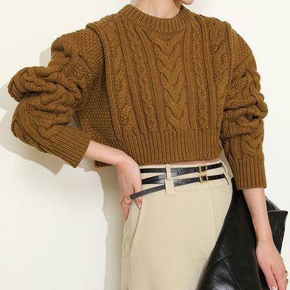 REINAREA The "Cozy Cloud" Chunky Cable Knit Sweater - Cropped Retro Pullover