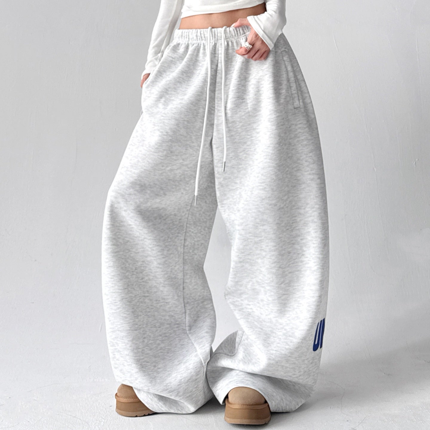 REINAREA Athleisure Elastic-Waist Drawstring Sweatpants - Loose Wide-Leg Casual Printed Trousers