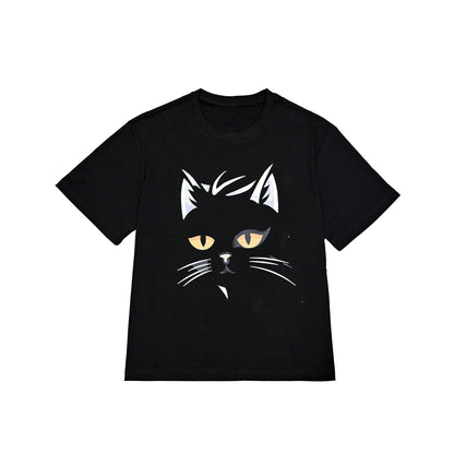 REINAREA Couples' Cat-Print Loose Cotton Short-Sleeve T-Shirt for Men & Women