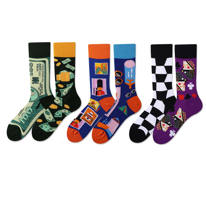 REINAREA Cartoon Pattern AB Asymmetrical Socks for Men & Women - Unique Mid-Calf Style Gift【065】