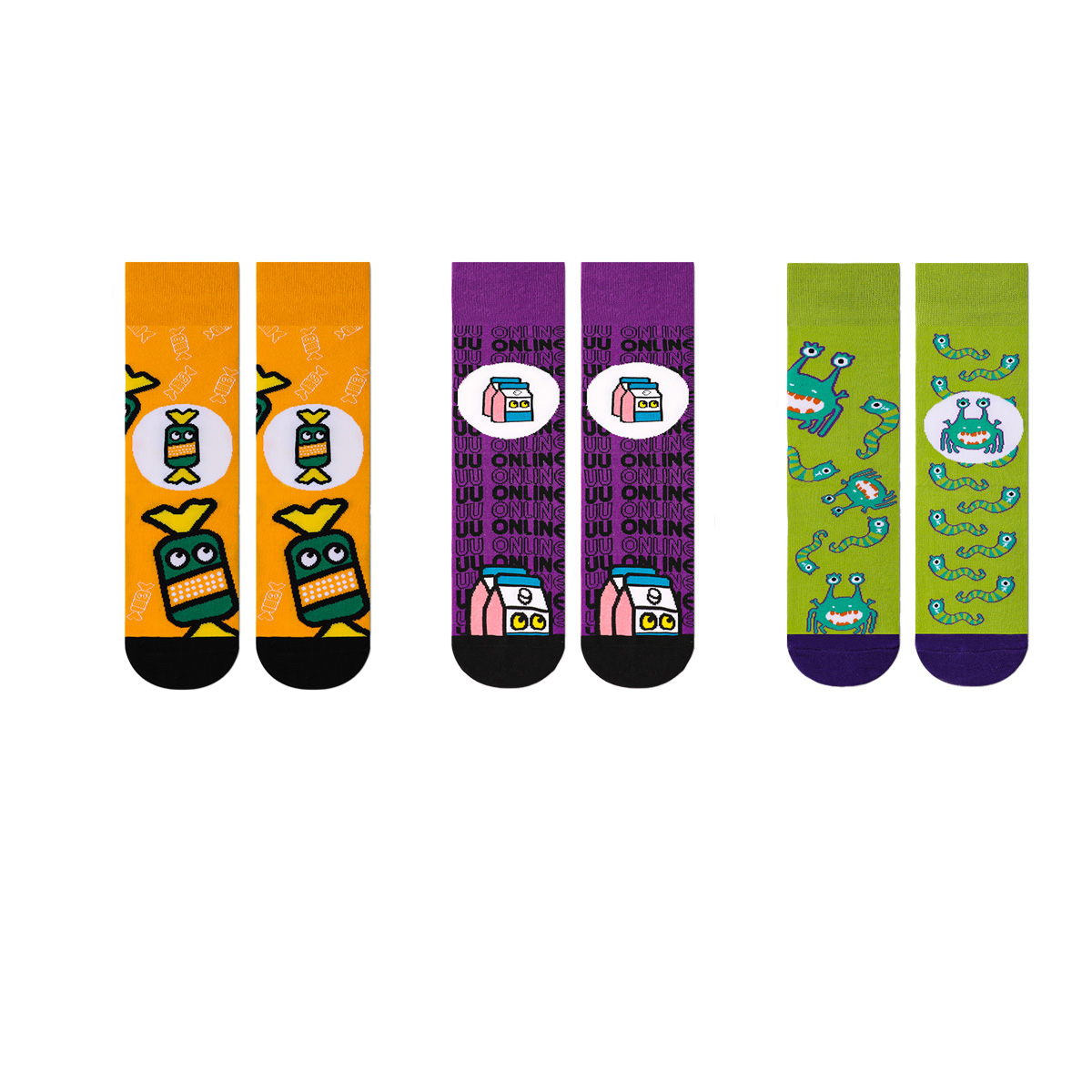 REINAREA Cartoon Pattern AB Asymmetrical Socks for Men & Women - Unique Mid-Calf Style Gift【065】
