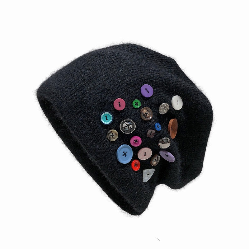 REINAREA Women’s Colorful Button Knitted Slouchy Beanie - Stylish Pull-On Cold Hat Winter & Autumn