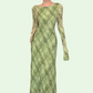 REINAREA New Spring Summer Women Retro Argyle Print Long Slim Fit Dress
