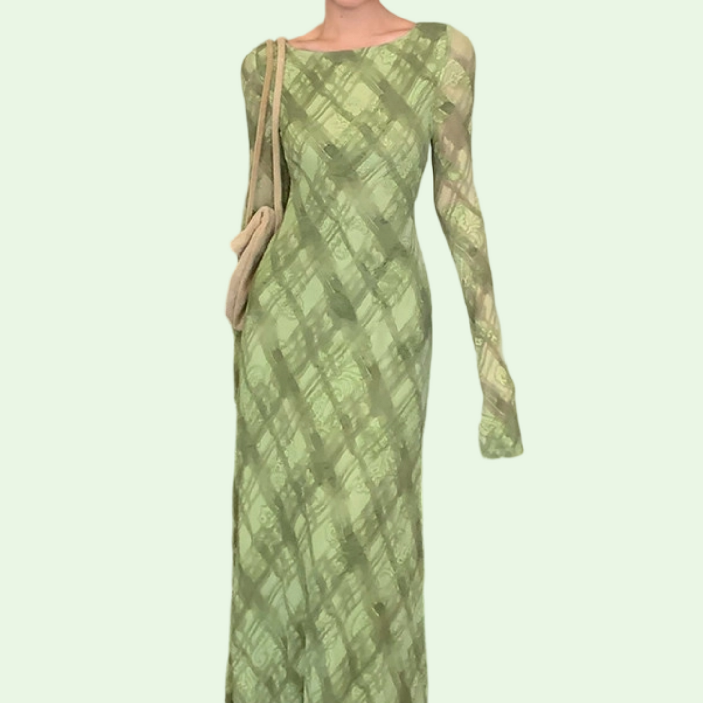 REINAREA New Spring Summer Women Retro Argyle Print Long Slim Fit Dress